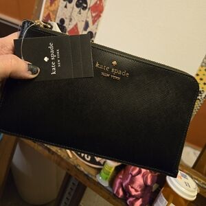 kate spade Black Zip-Around Saffiano Leather Wallet